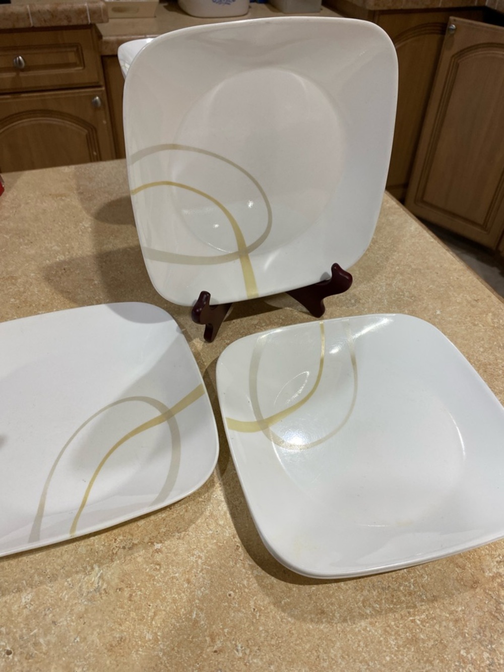 Corelle Vitrelle Sand and Sky Luncheon Plate Salad 9” Square— Set Of 3